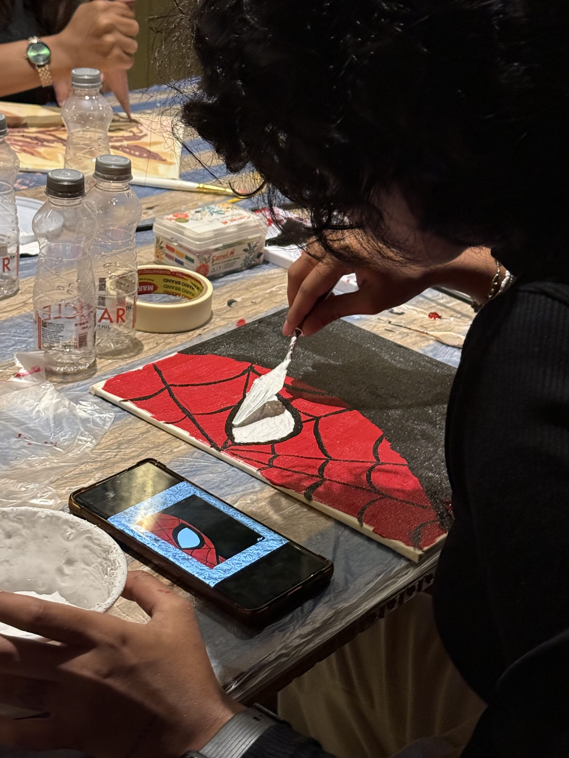 Paint night, mid-workshop